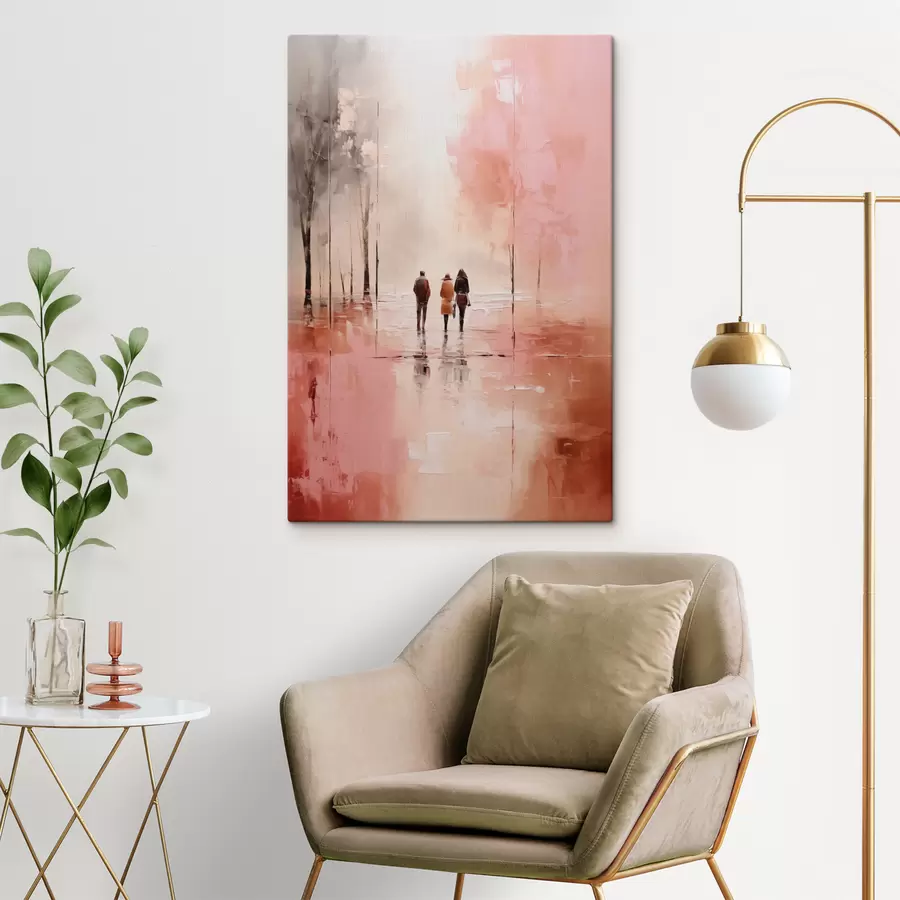 wall murals People walking in the park abstract, pink red color s40802