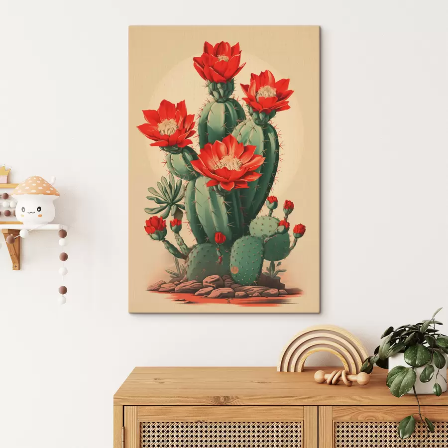 wall murals Blooming cactus with red flowers s40806