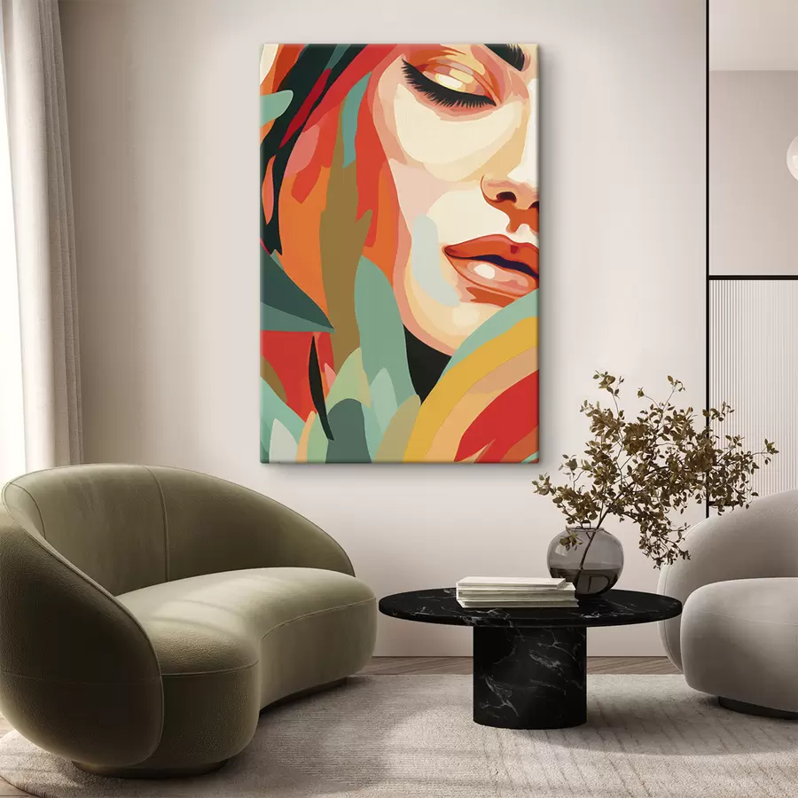 murales Hermoso rostro de mujer, abstracción geométrica, floral, dibujo acrílico s40815