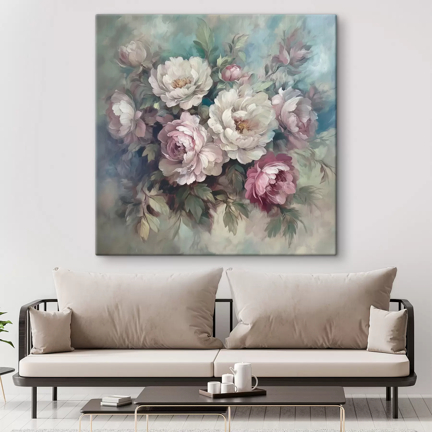 wall murals Bouquet of pink and white peonies in oil painting s40582