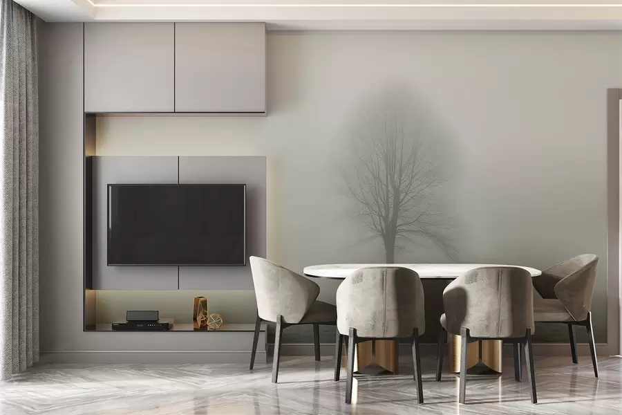 murales Árbol en la niebla de color verde oscuro w01660