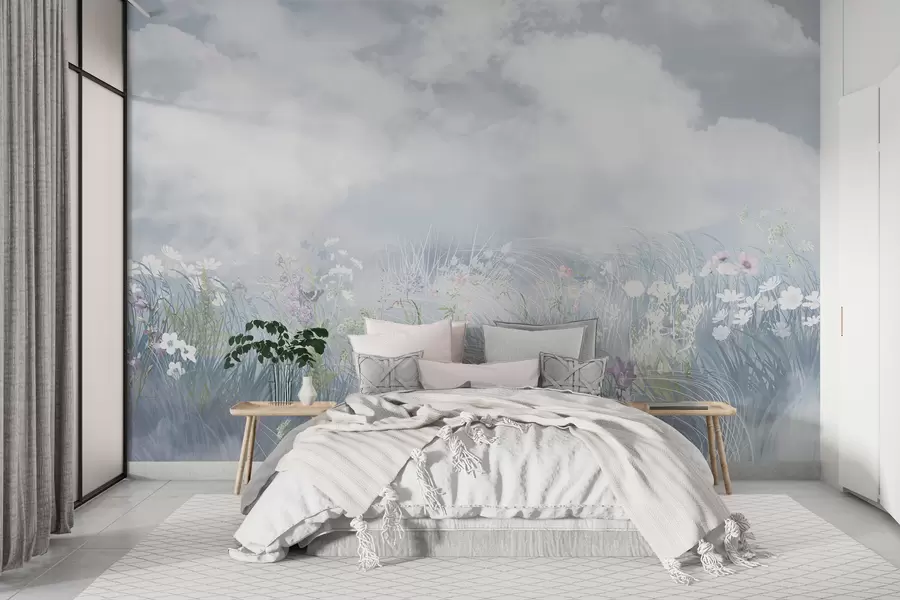 Wall Mural Photo Wallpaper Wildflowers and grasses with balkan sky and clouds w01624