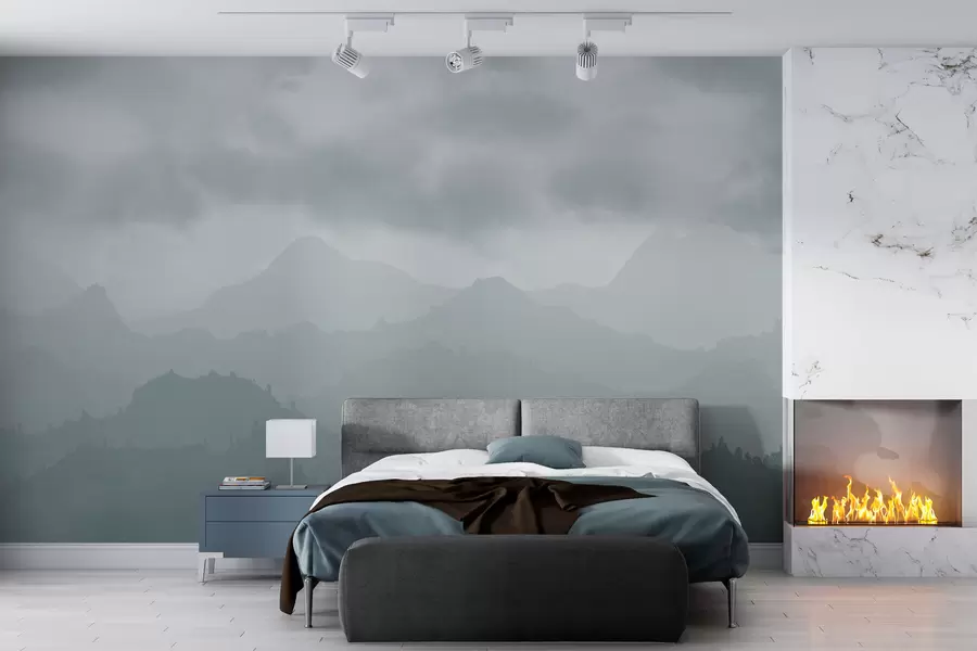 Wall Mural Photo Wallpaper Foggy mountains with cirrus blue clouds in the sky w01637v2