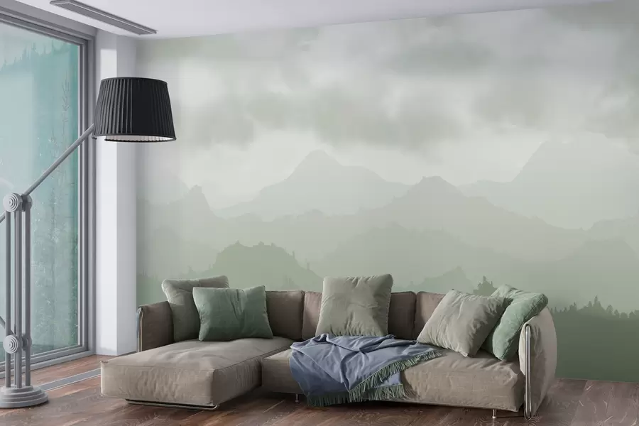 Wall Mural Photo Wallpaper Foggy mountains with cumulus zeonaceous clouds in the sky w01637v3