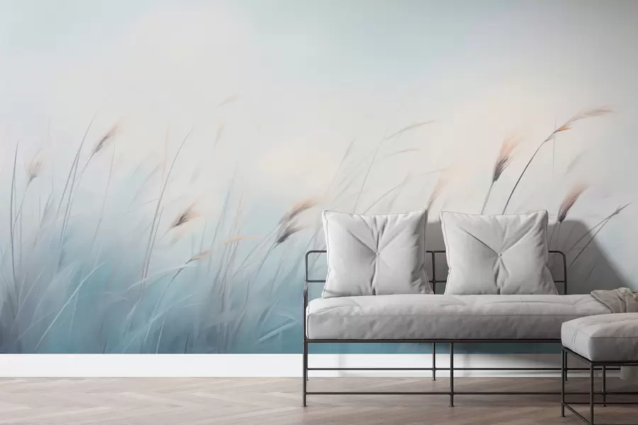 Wall Mural Photo Wallpaper Delicate field grasses on a blue background w01643