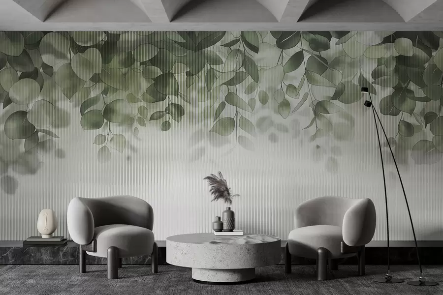 murales hojas de eucalipto tras el cristal w01677