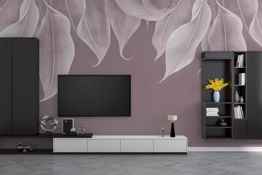 Wall Mural Photo Wallpaper hanging large leaves in pink color w01680v2