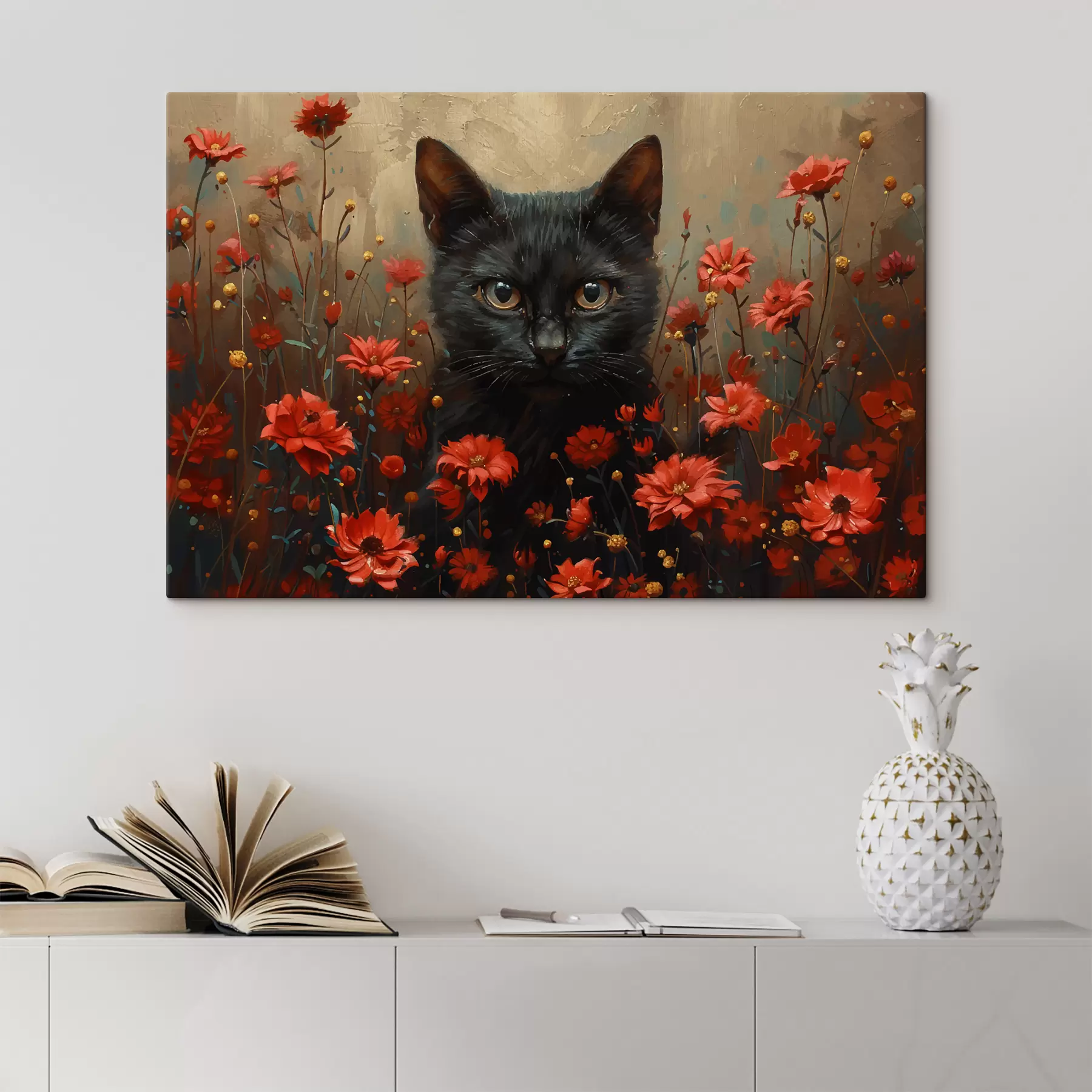 wall murals Cat, flowers, black cat s40839