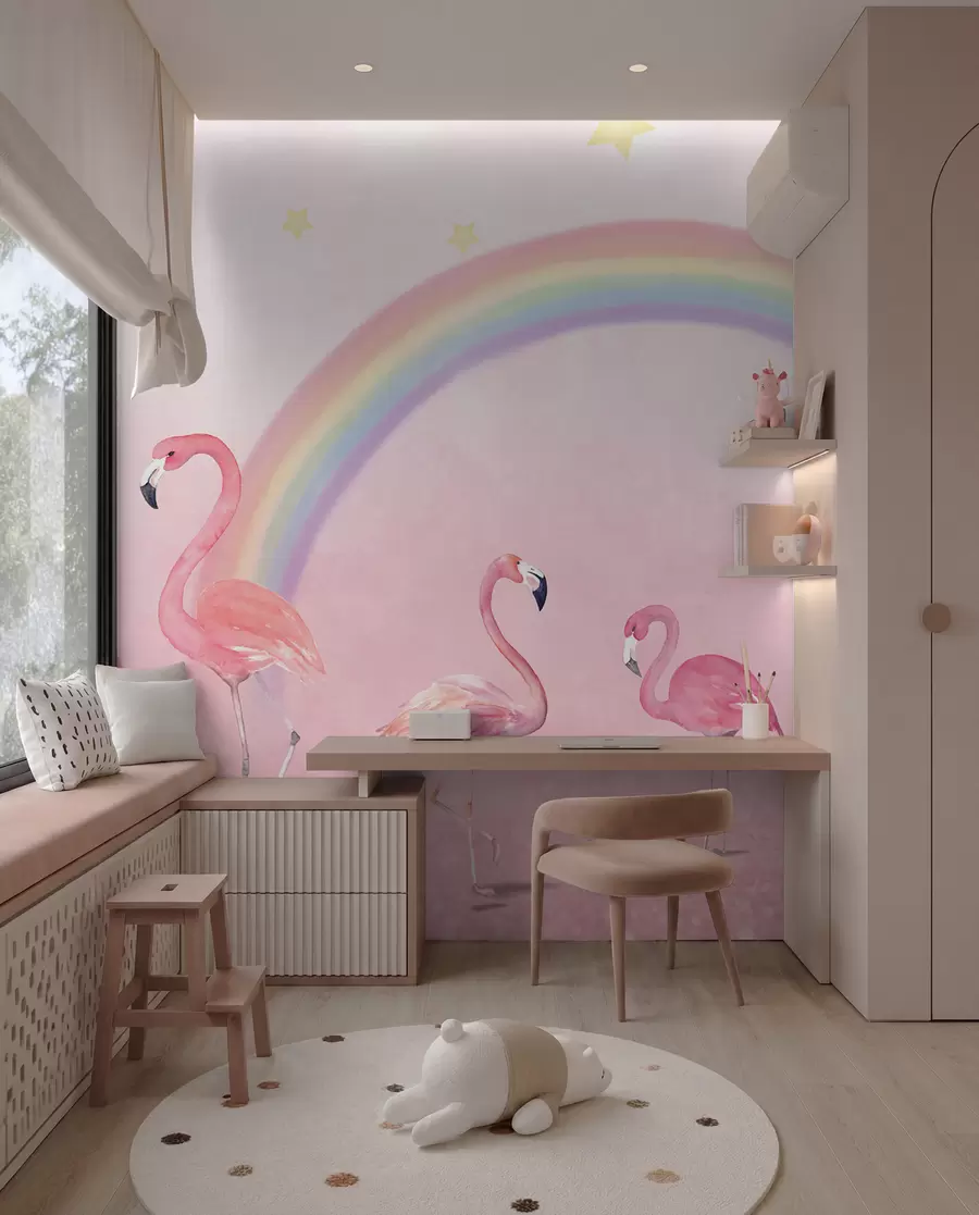 wall murals Bird, rainbow e greater flamingo u29070