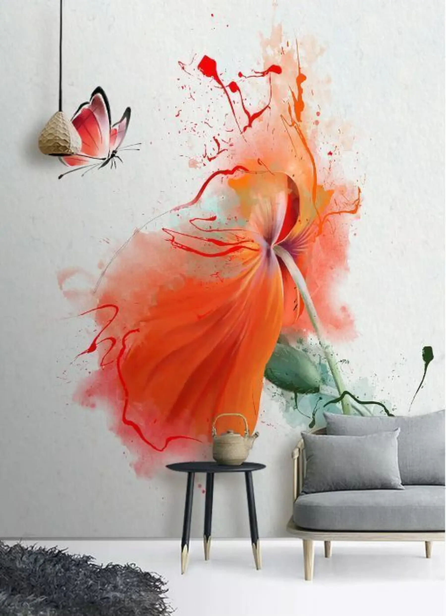wall murals Poppy and butterfly u34147