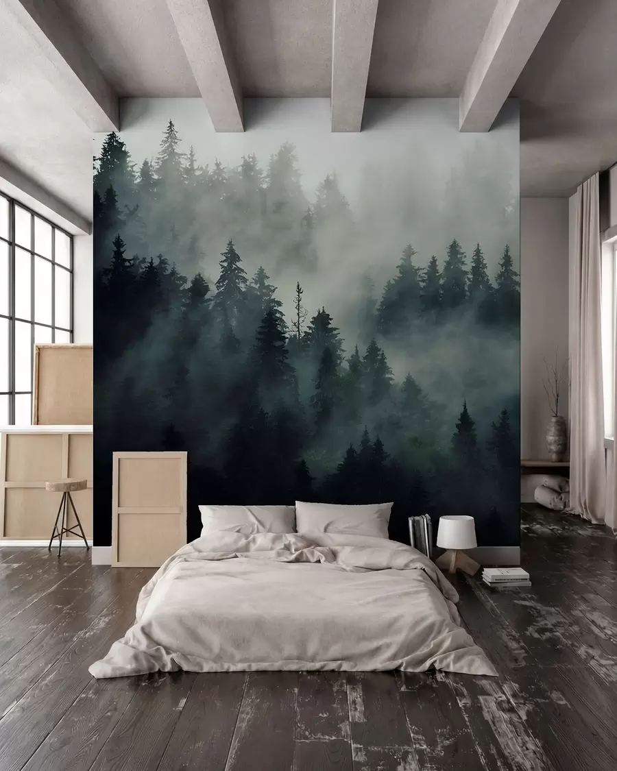 peintures murales Matin brumeux, forêt u36439