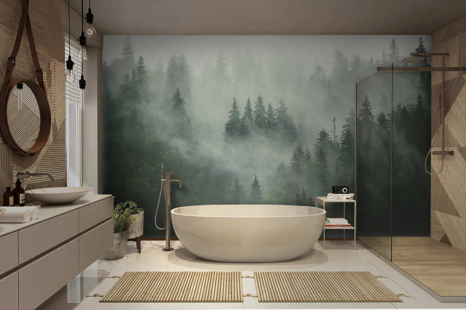 wall murals Foggy morning, forest u36439