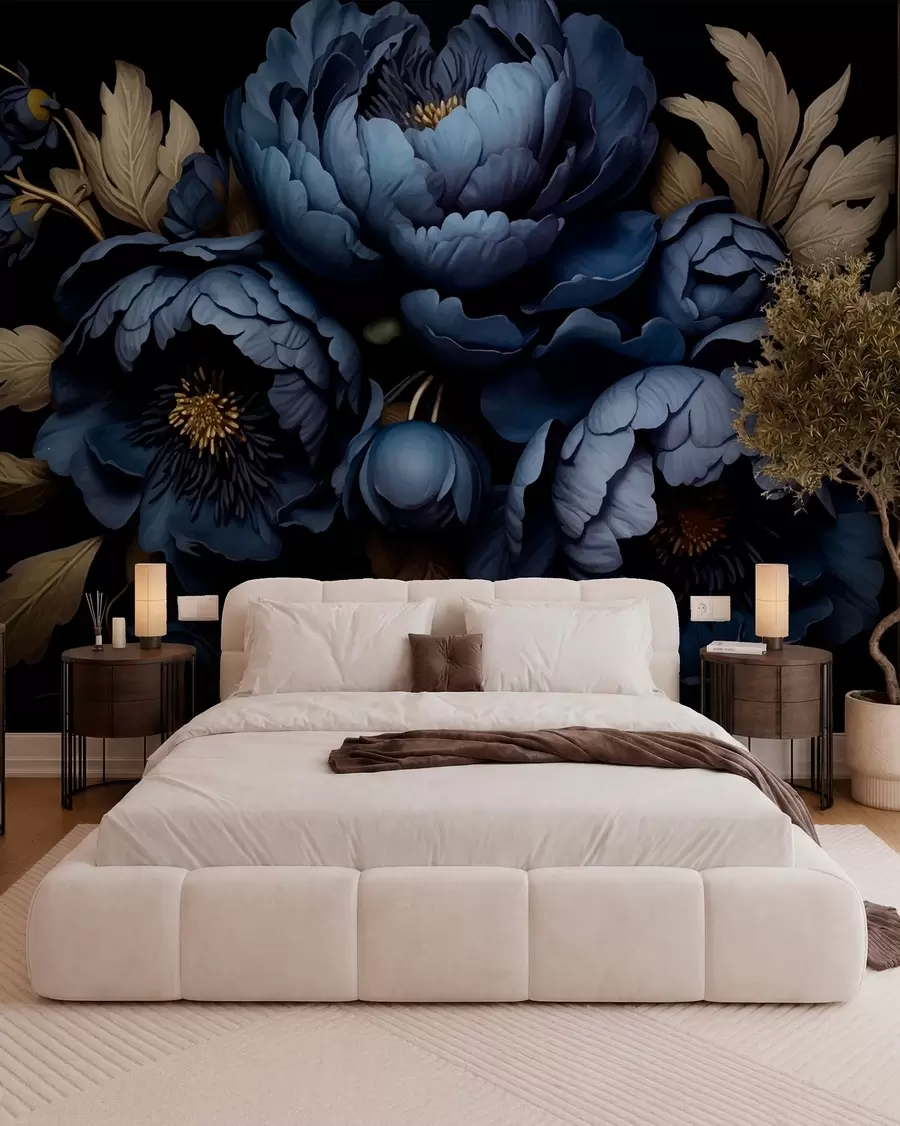wall murals Blue peonies w01131