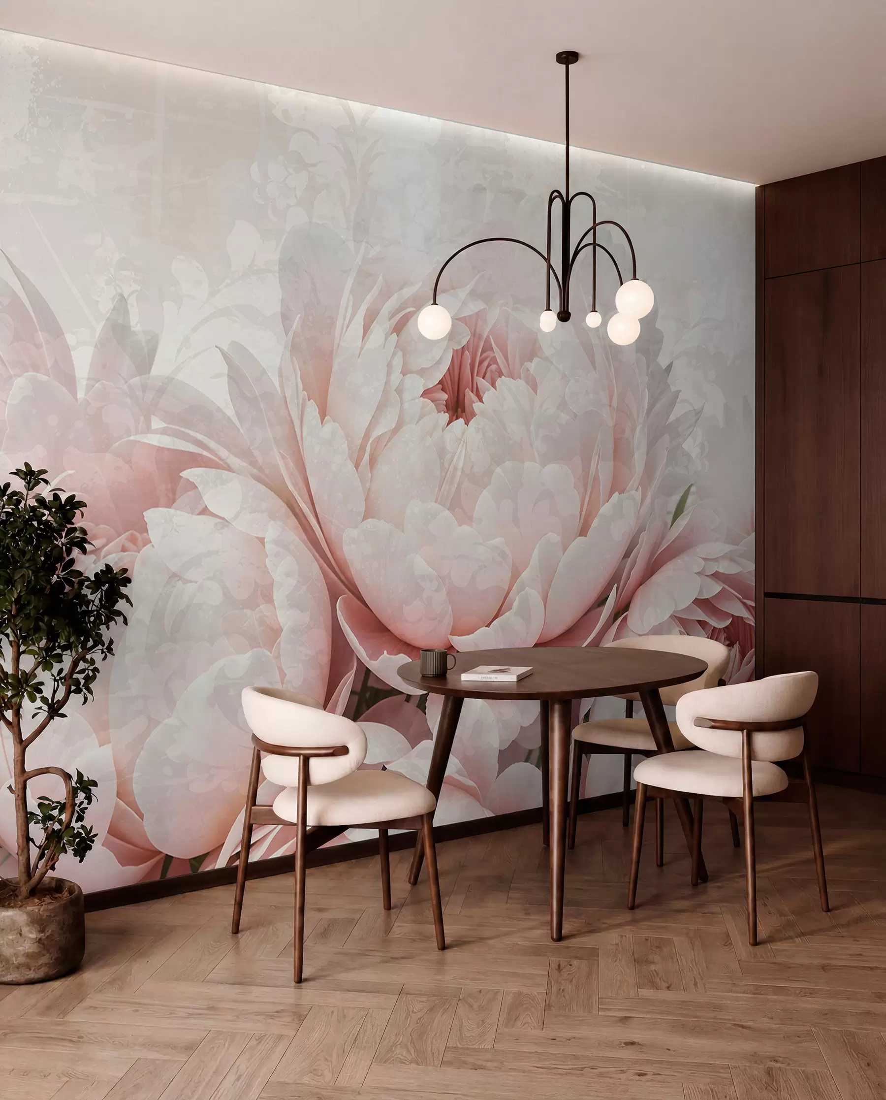 Wall Mural Photo Wallpaper Soft pink peonies with delicate petals against a light textured vintage background w08312