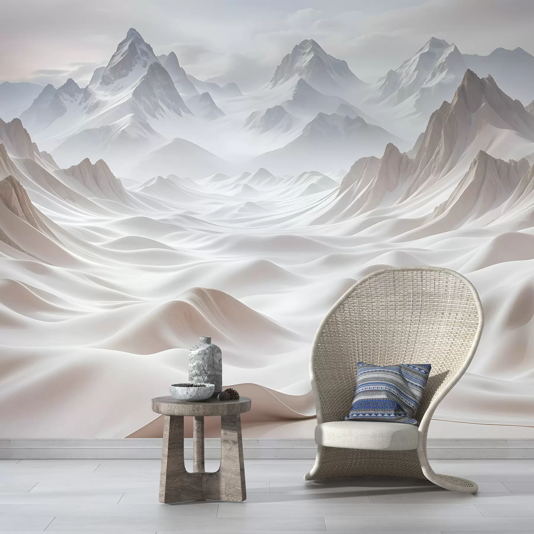 Wall Mural Photo Wallpaper Snowy mountain peaks emerging from a misty, ethereal landscape with rolling hills and valleys w08313