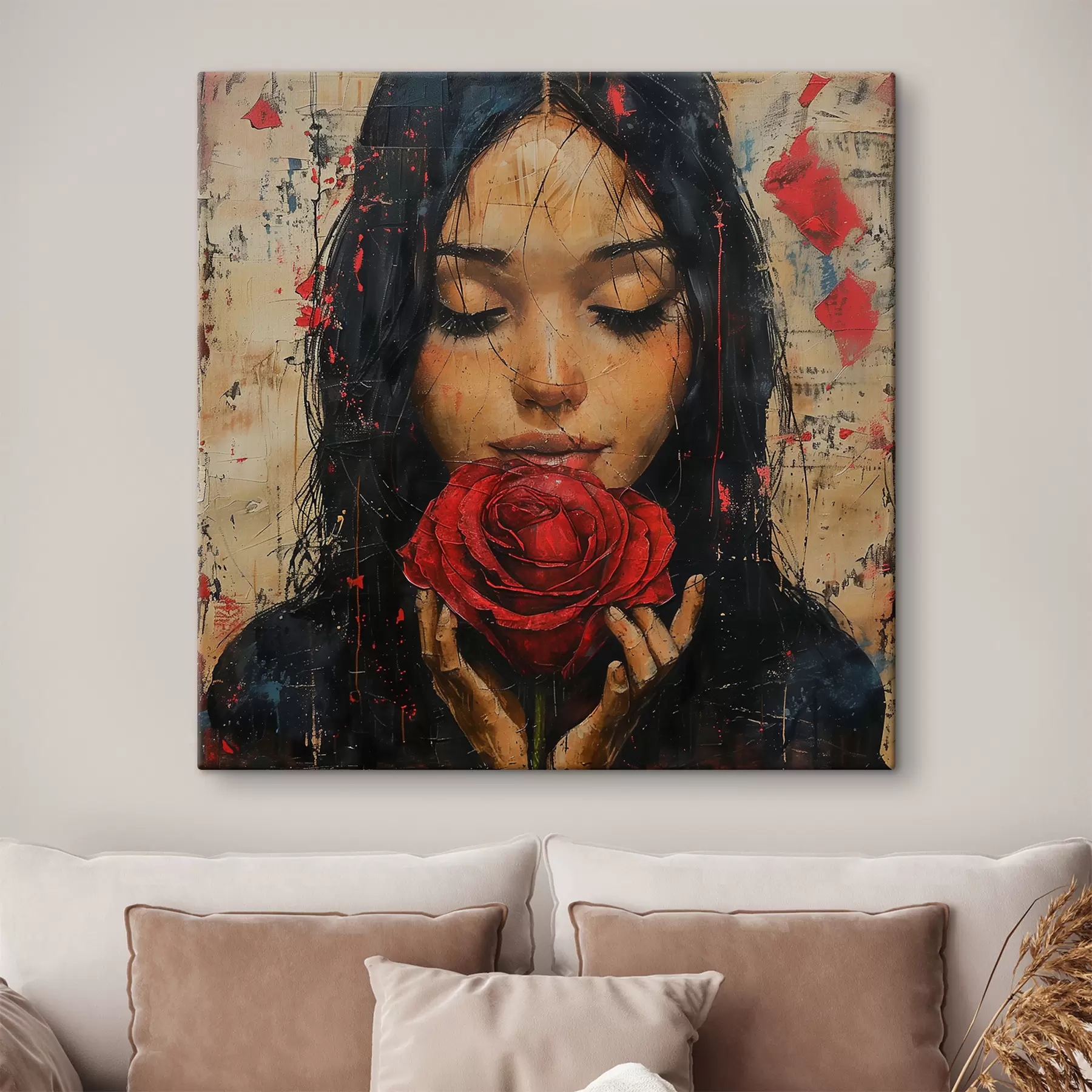 wall murals Girl with a red rose s40898