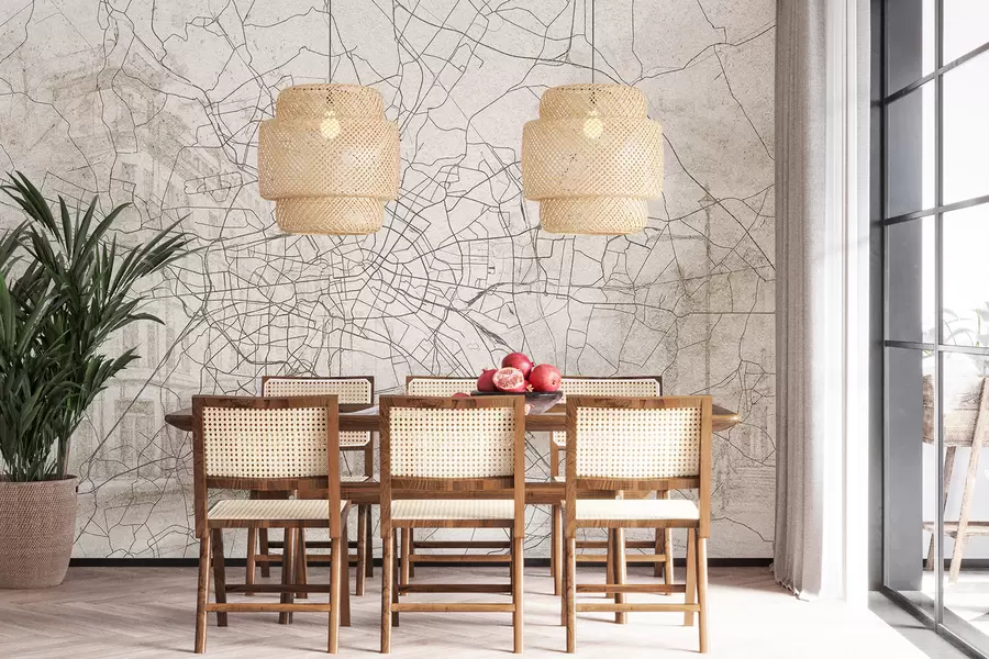 Wall Mural Photo Wallpaper Berlin city map, line drawing, architecture, Germany, beige colors w01696