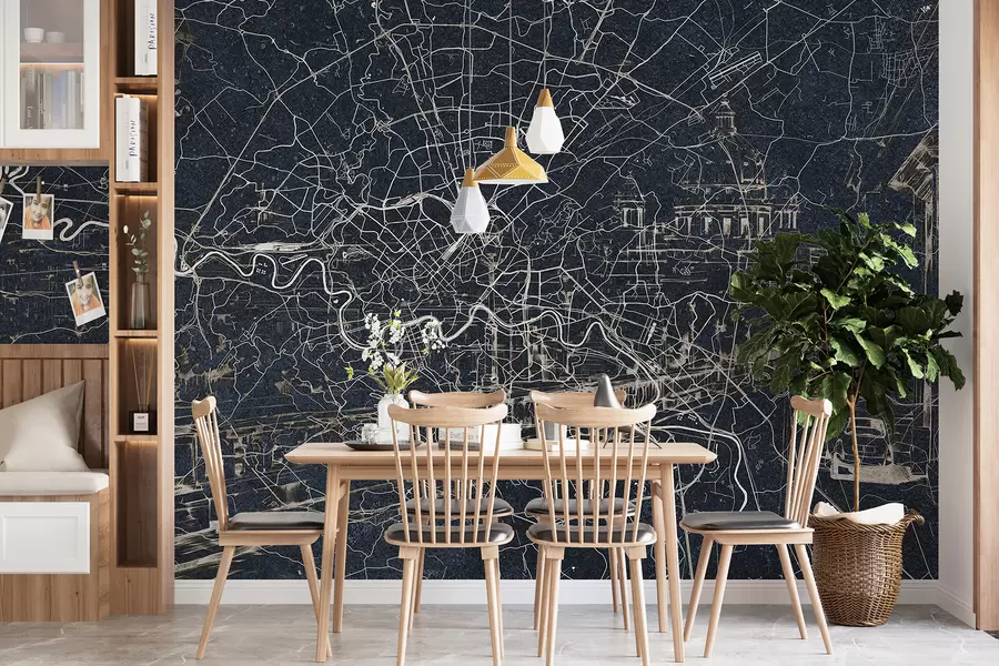 peintures murales Plan de la ville de Rome, dessin au trait, architecture, Italie, couleurs foncées w01698v1