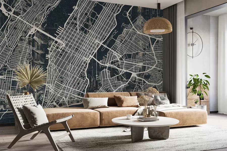 Wall Mural Photo Wallpaper New York city map, line drawing, architecture, dark colors w01699v1