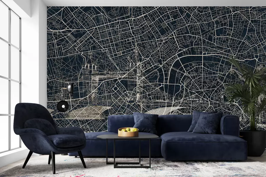 Wall Mural Photo Wallpaper London city map, line drawing, architecture, dark colors w01702v1