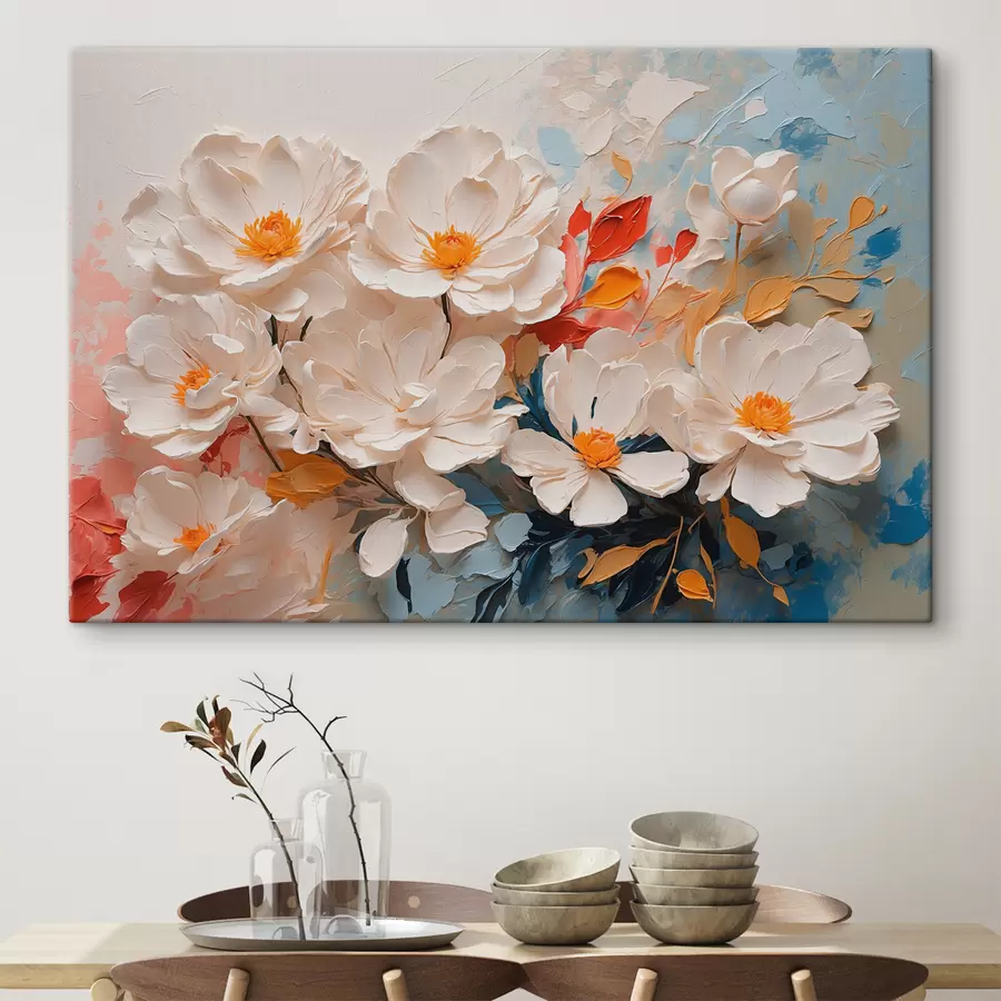 wall murals Abstract white flowers in oil s40862