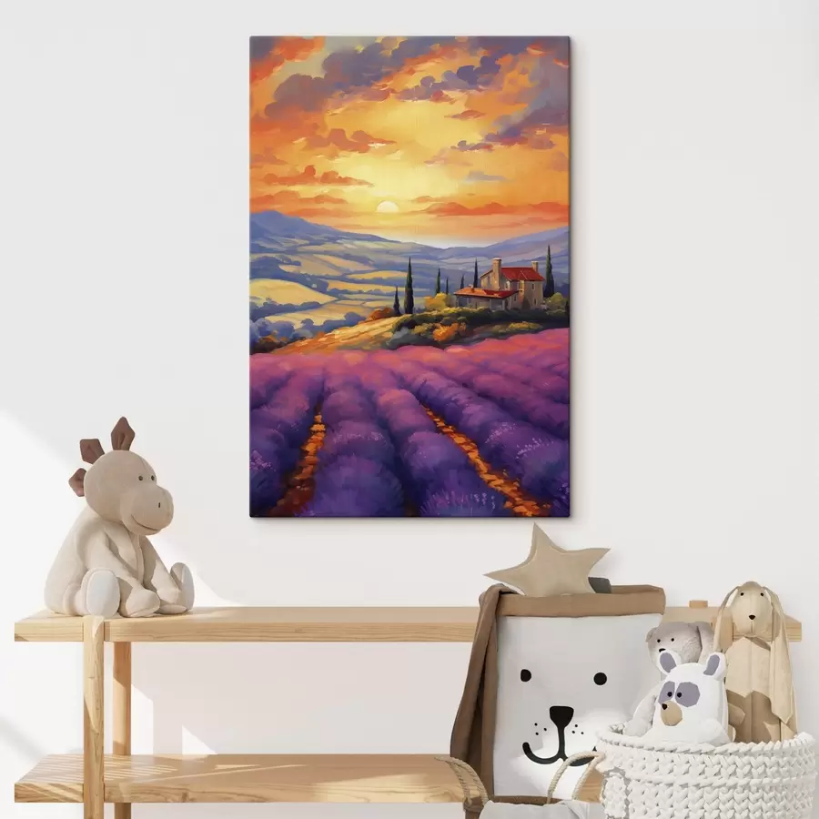wall murals Toscana sunset, lavender fields, beautiful landscapes, watercolor s40942