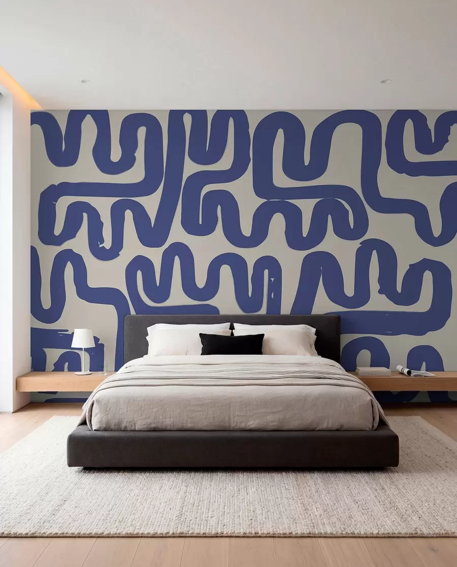 Wall Mural Photo Wallpaper Winding Lines in Blue w01686