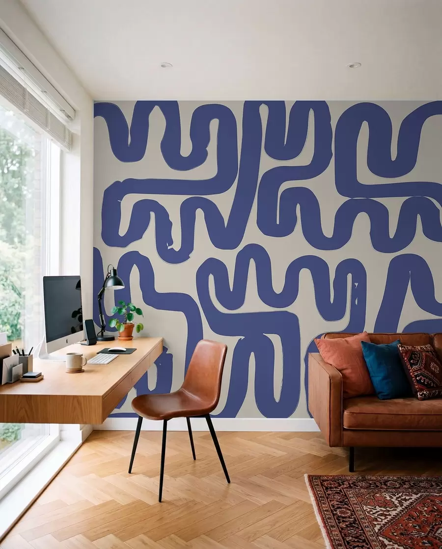 Wall Mural Photo Wallpaper Winding Lines in Blue w01686