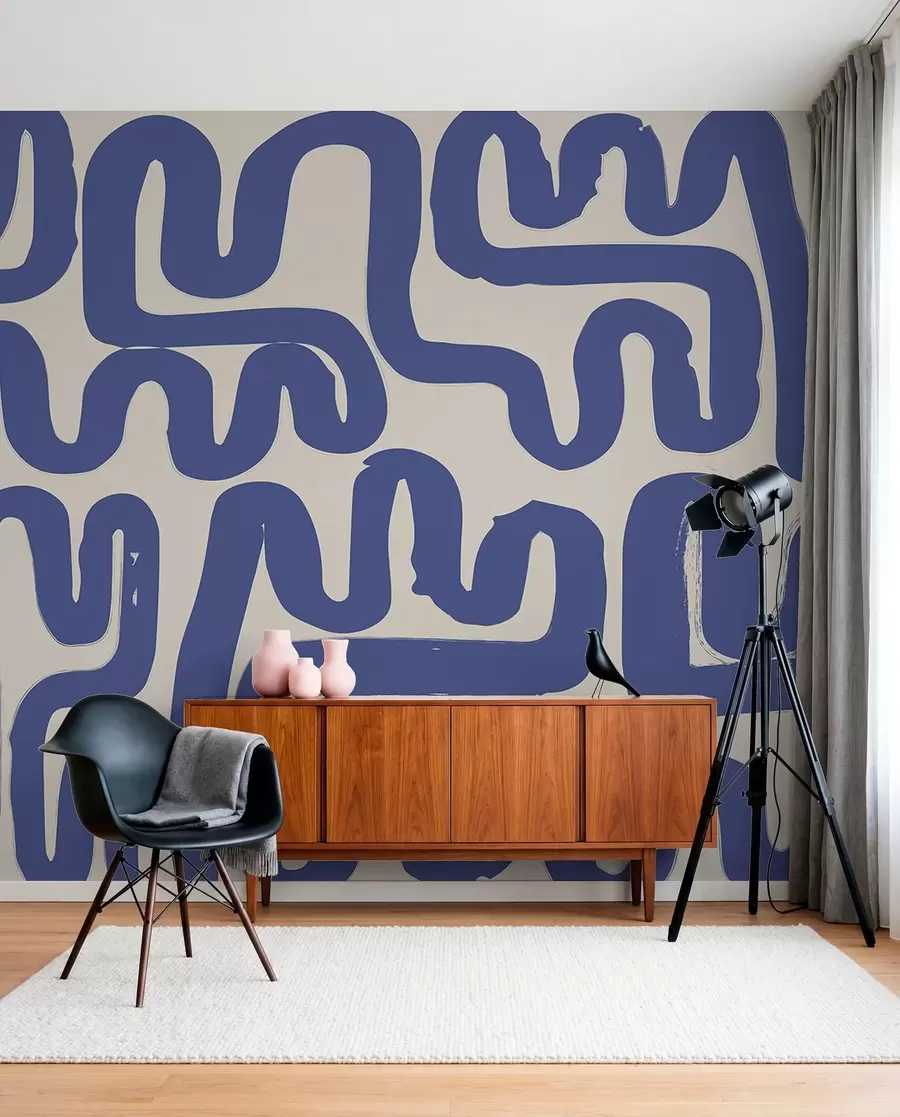 murales Líneas sinuosas en azul w01686