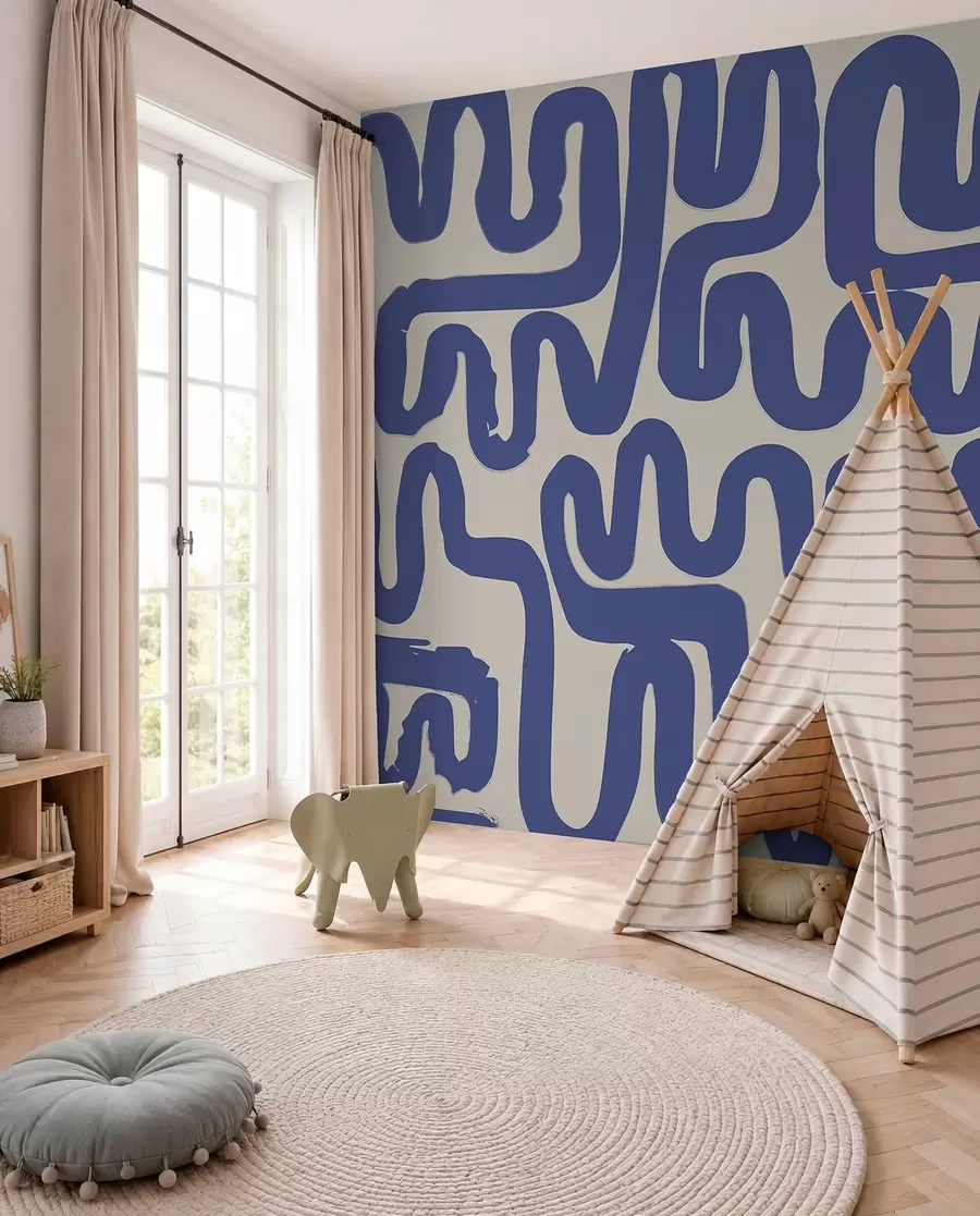 wall murals Blue winding lines w01686
