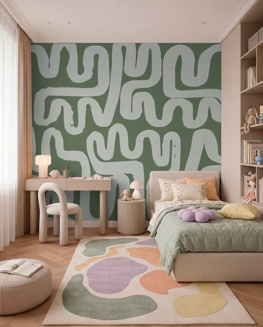 wall murals Winding Lines in Moss Green w01686v3