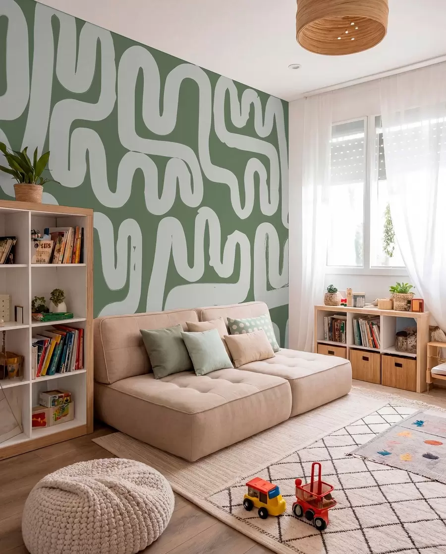 wall murals Winding Lines in Moss Green w01686v3