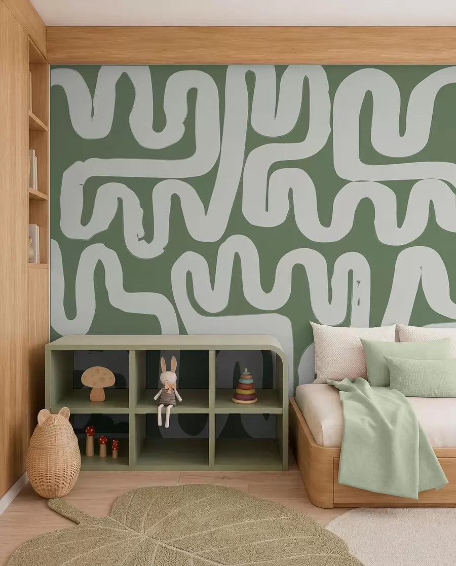 Wall Mural Photo Wallpaper Winding Lines in Moss Green w01686v3