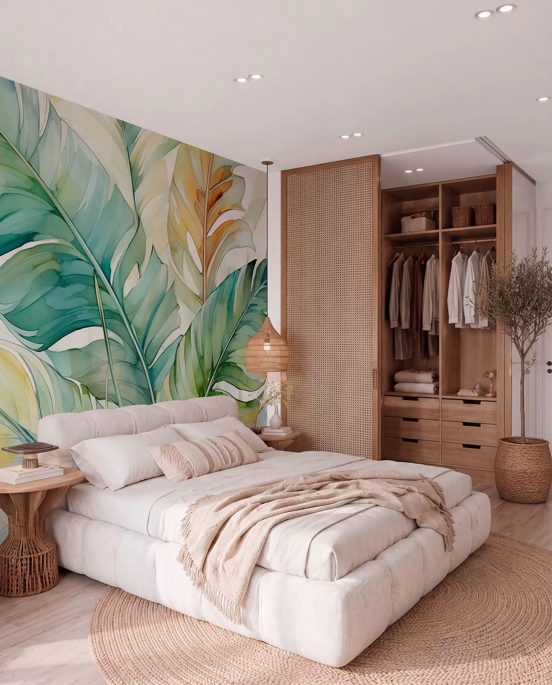 Wall Mural Photo Wallpaper Tropical banana palm leaves wet watercolor w01775