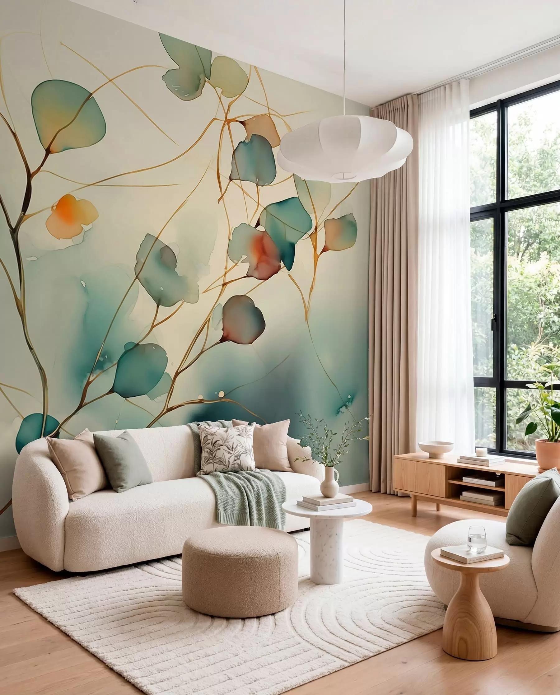 murales Ramas con hojas en acuarela w01779