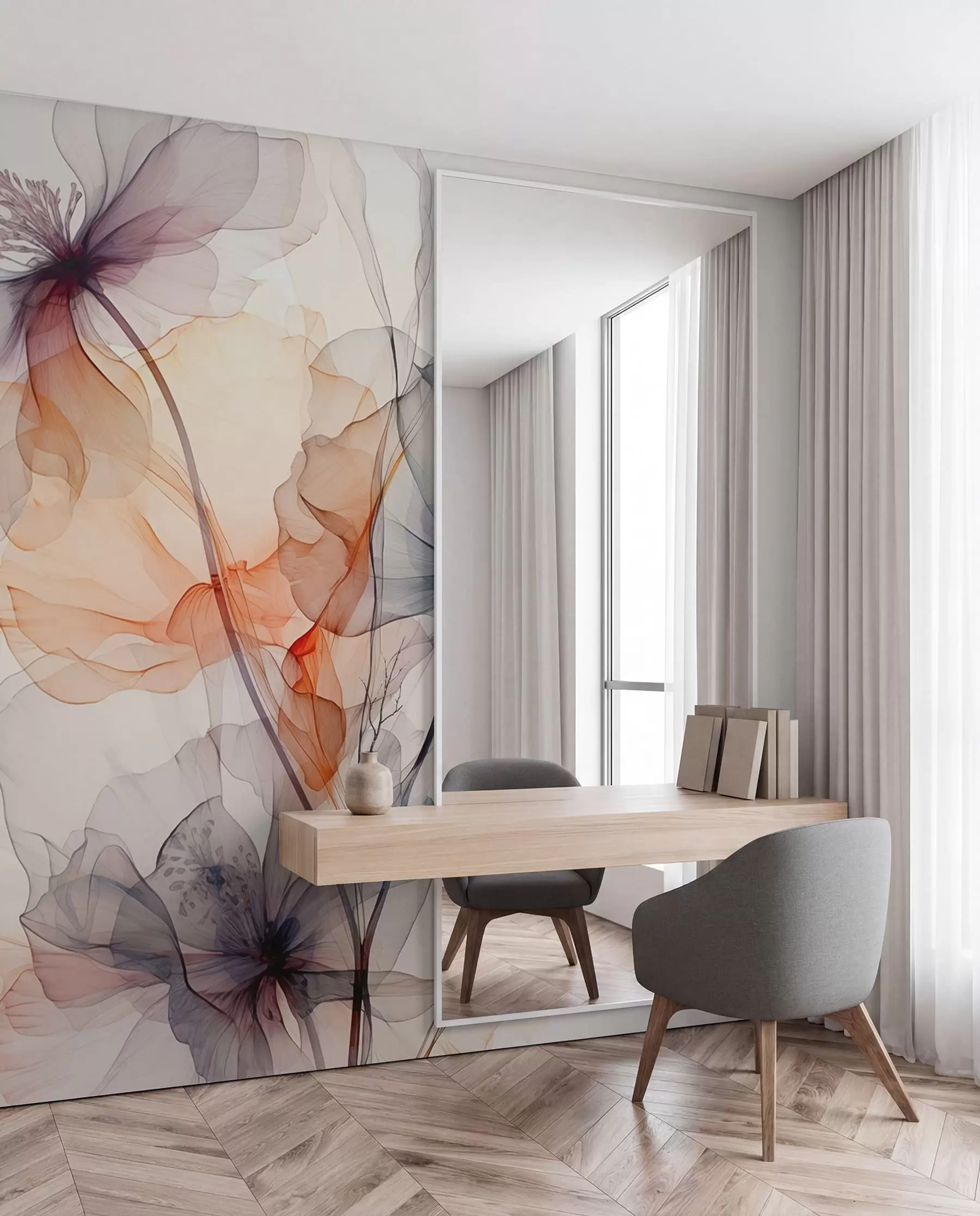 wall murals Abstract translucent flowers liquid watercolor w01781