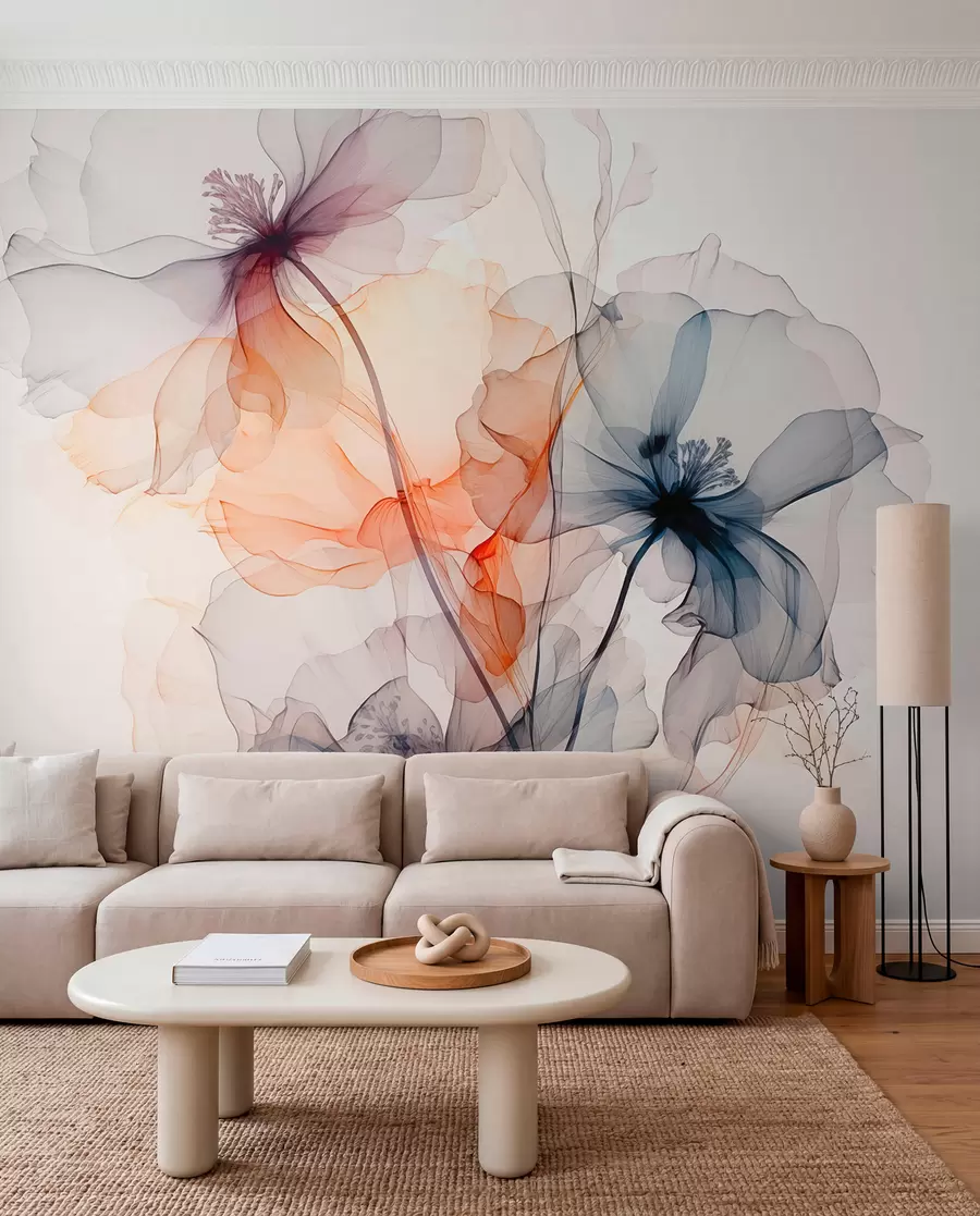 Wall Mural Photo Wallpaper Abstract translucent flowers liquid watercolor w01781