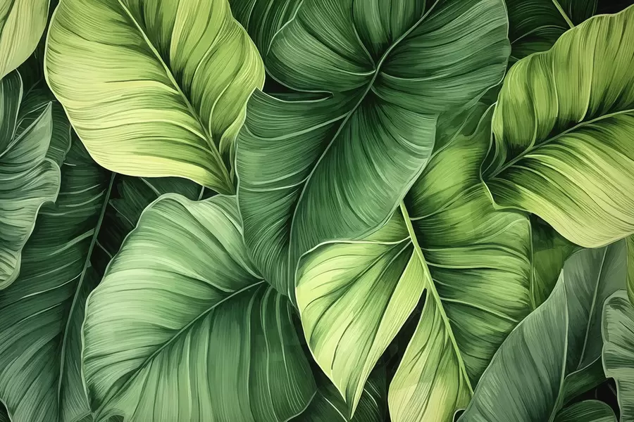 wall murals Large tropical green leaves watercolor w01782