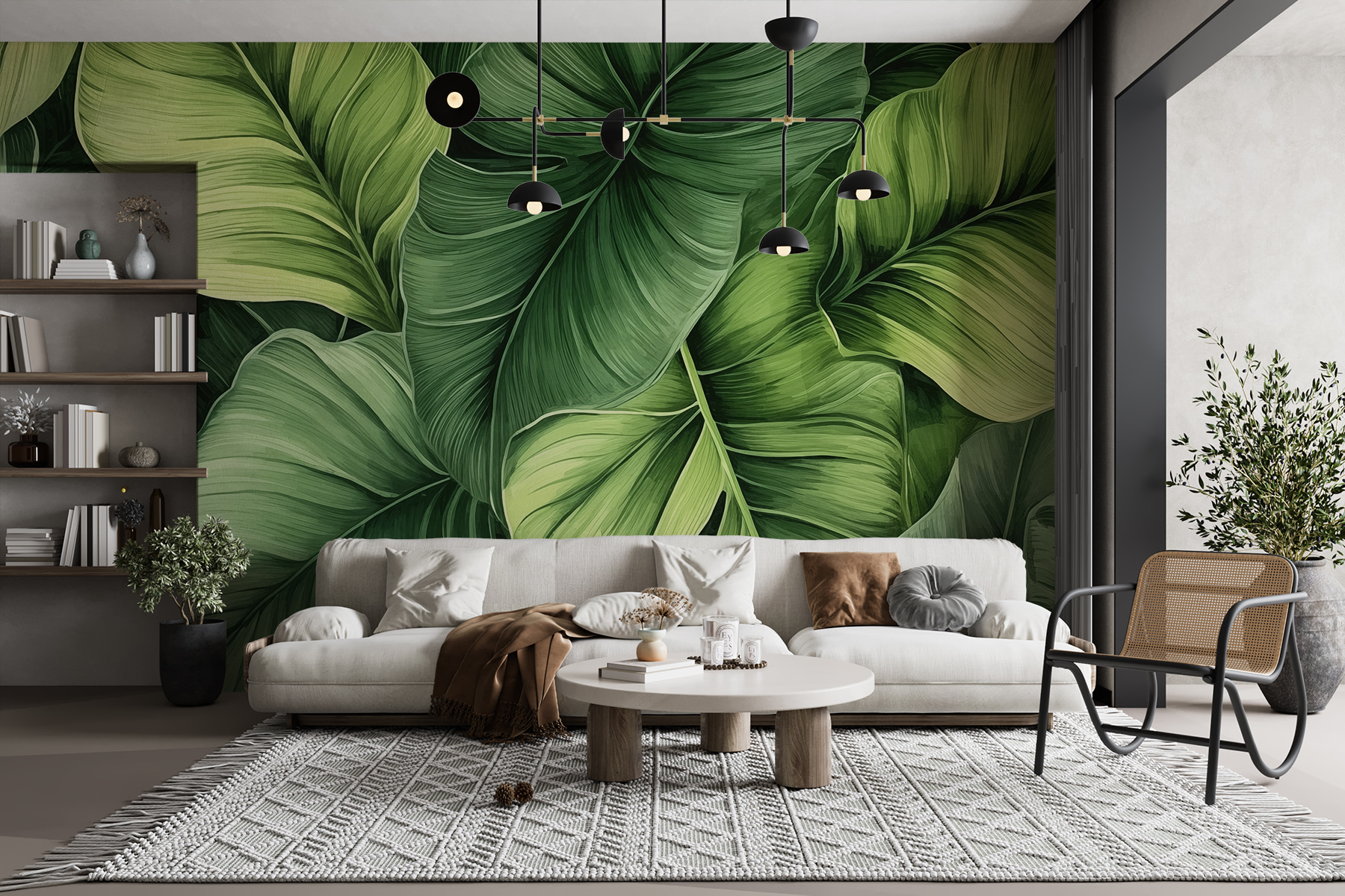 Wall Mural Peel and Stick Wallpaper Large tropical green leaves ...