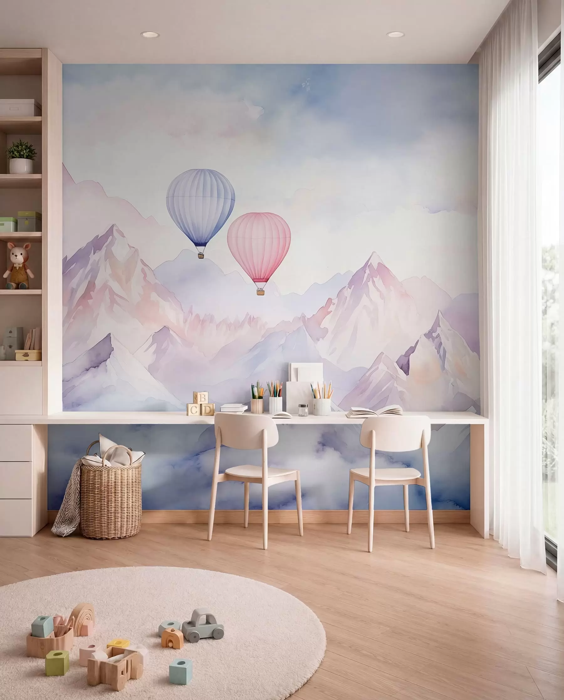 murales Globos sobre cumbres rosas w01786