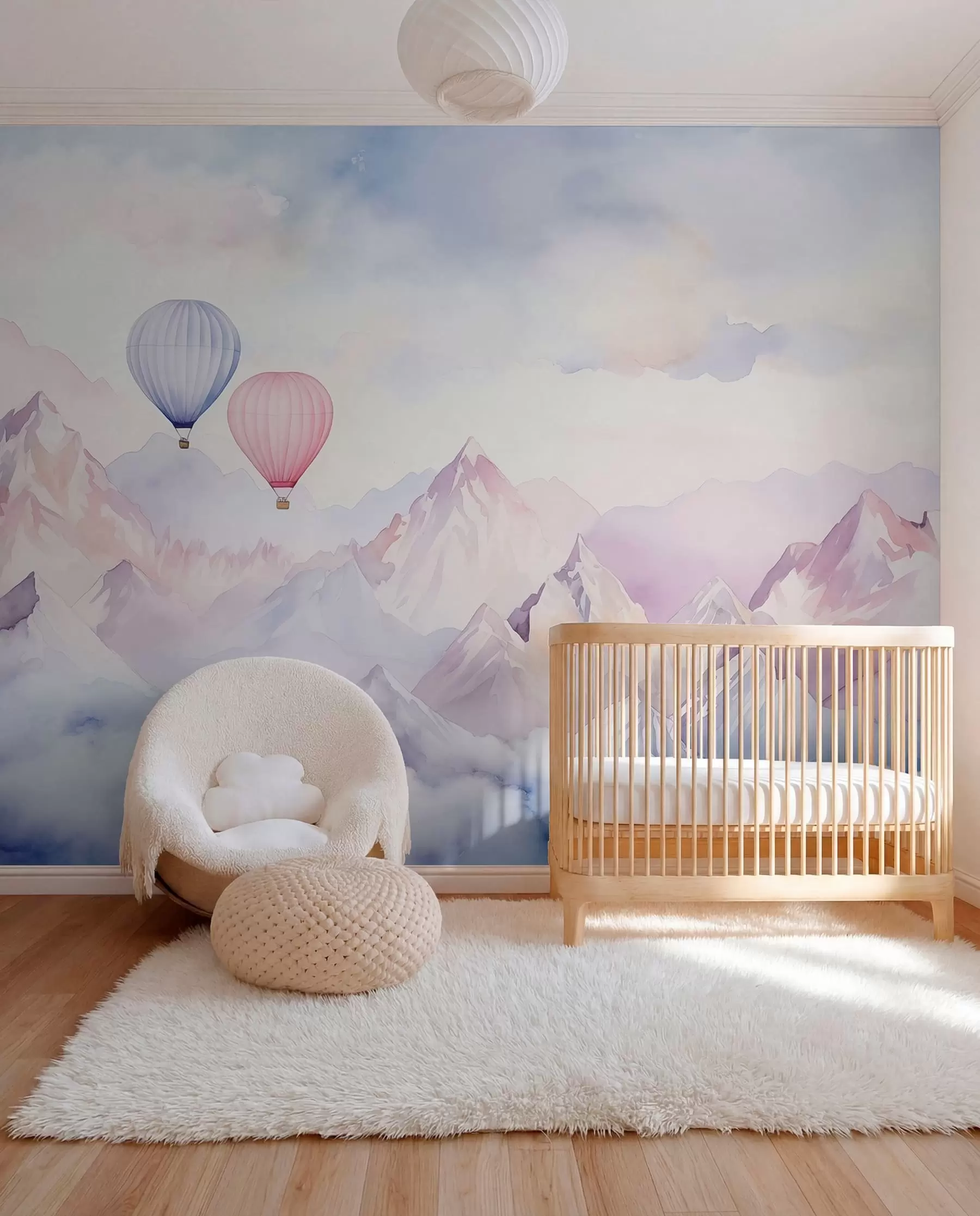 peintures murales Montagnes en aquarelle avec des ballons aériens, éthéré w01786