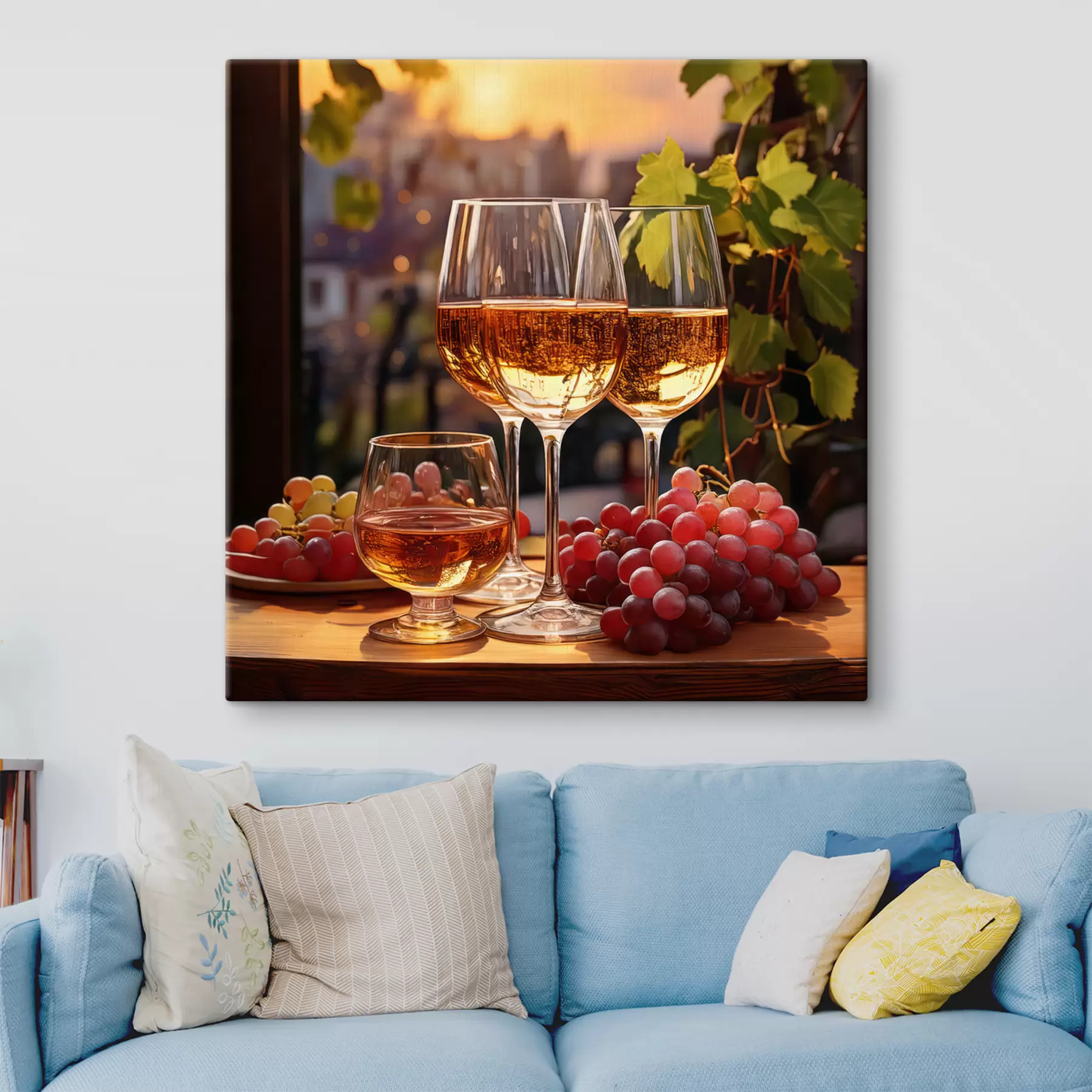 murales copas con vino, uvas en la mesa, bodegón s41104