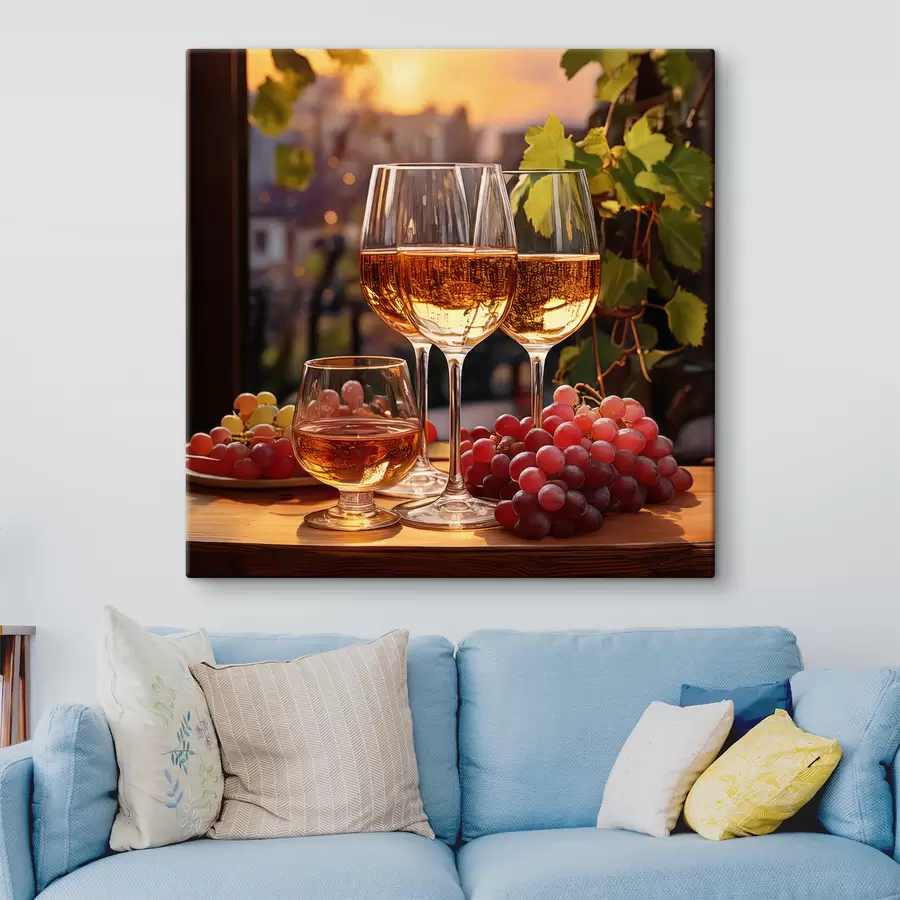 wall murals glasses with wine, grapes on the table, still life s41104