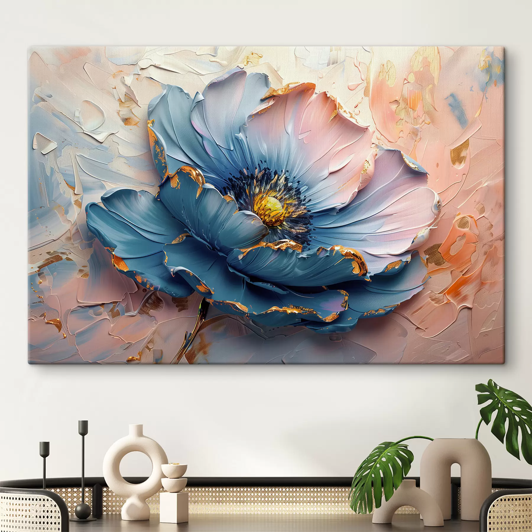 murales Una gran flor de delicados colores, audaces pinceladas al óleo s40991