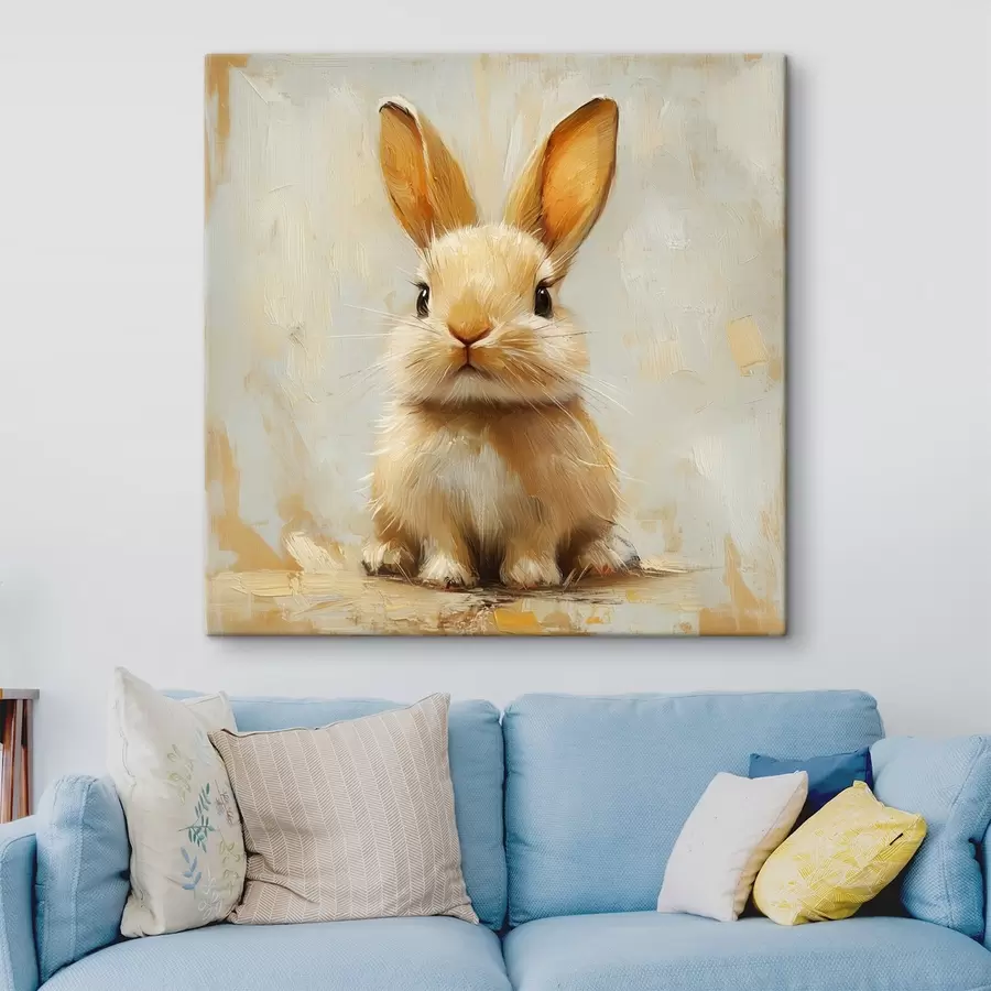 murales Conejito beige sobre fondo claro con pinceladas atrevidas s41000