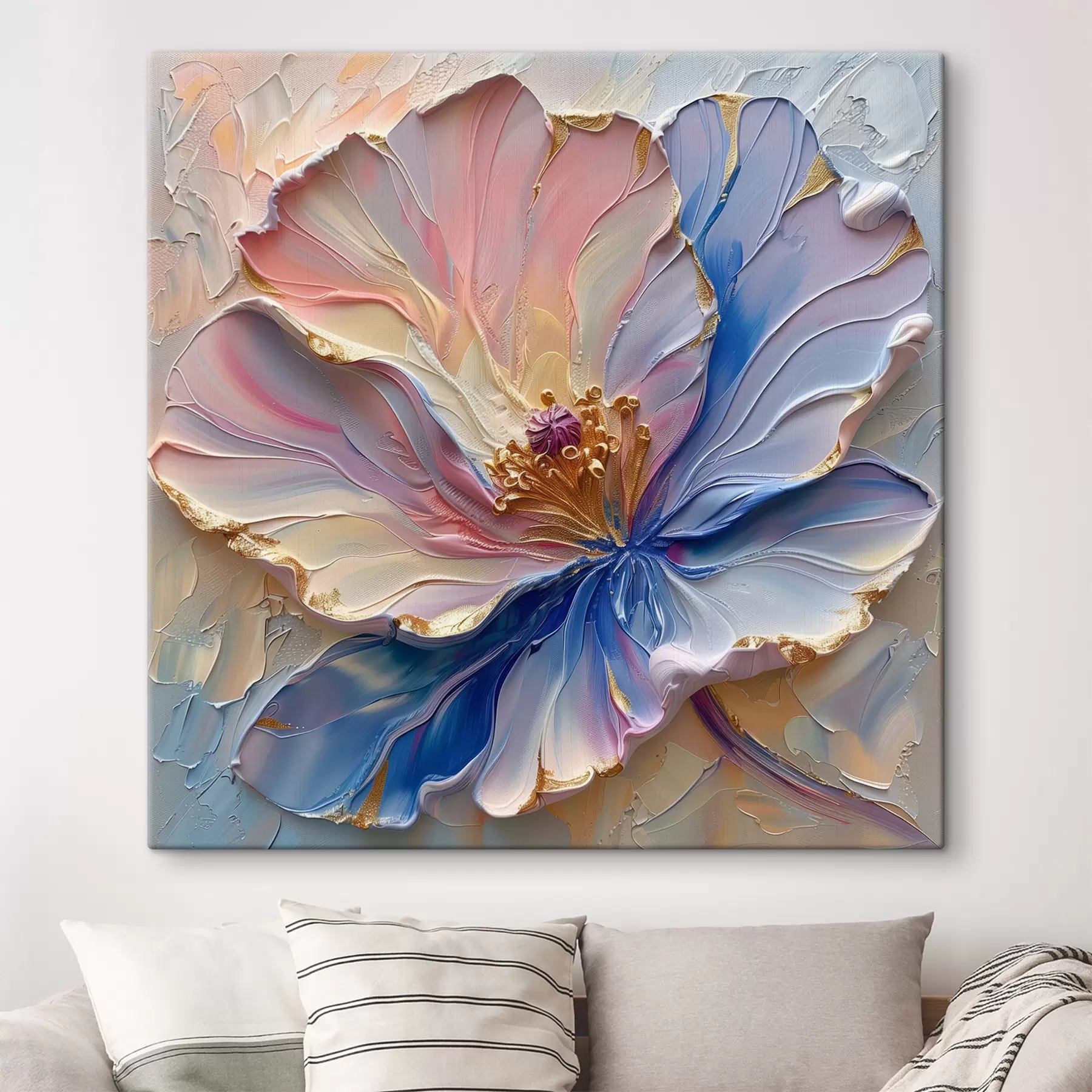murales Una gran flor en suaves tonos rosas y azules s41006
