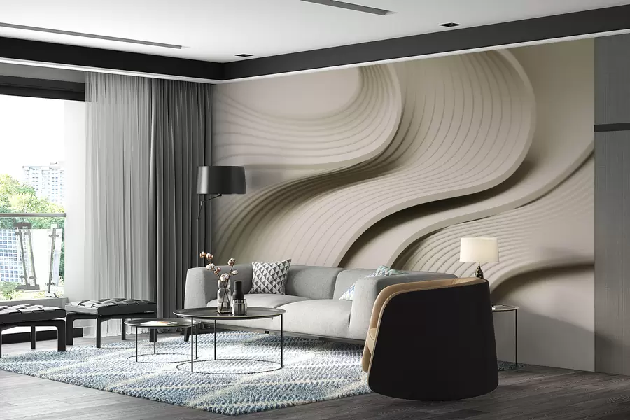 Wall Mural Photo Wallpaper Elegant voluminous waves in 3D style in beige shades w01147v2