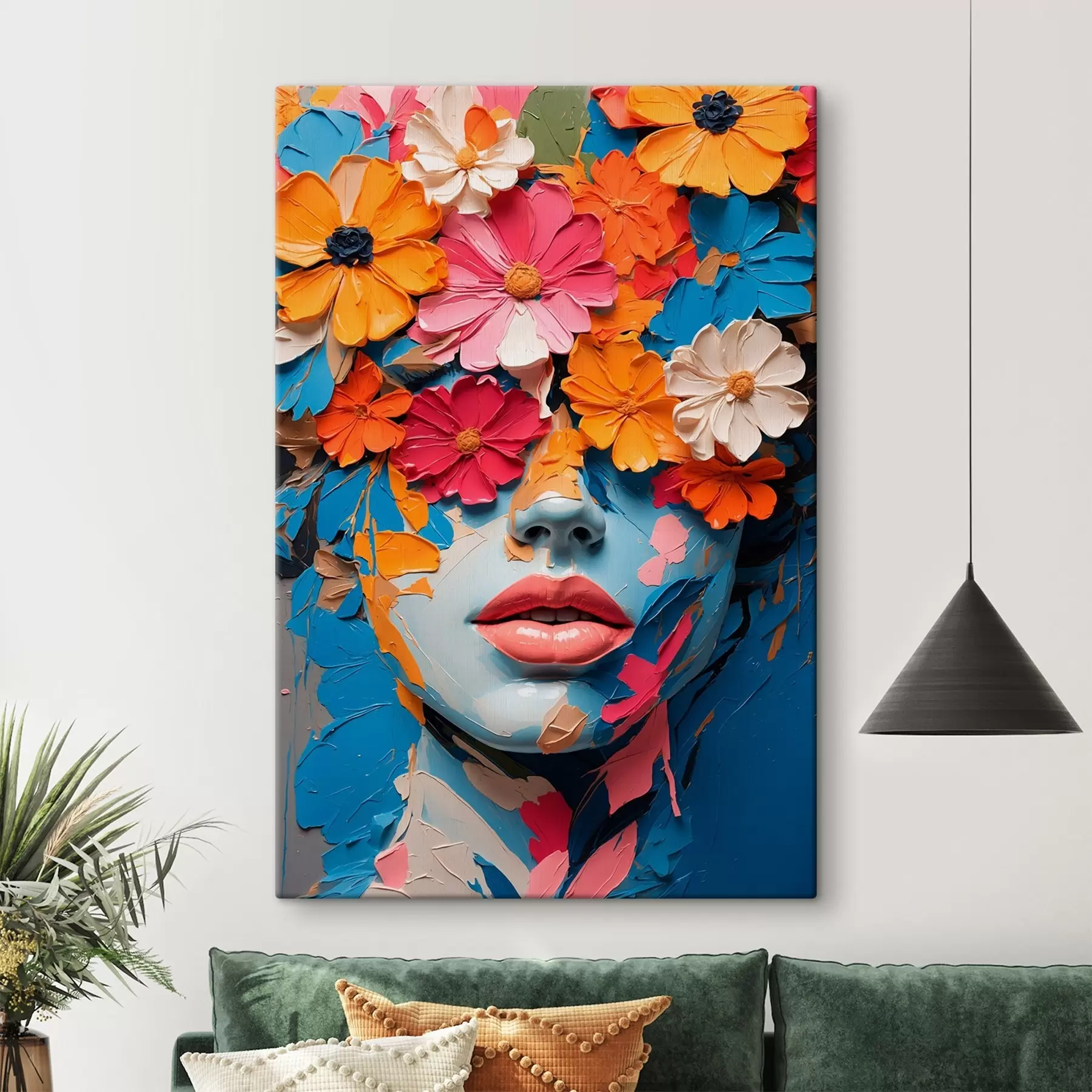wall murals Girl's face in oil covered with flowers s41023