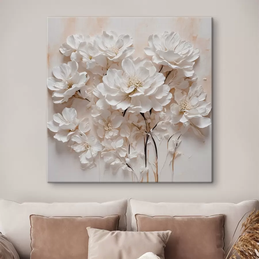 murales Flores blancas sobre fondo blanco-naranja s41042