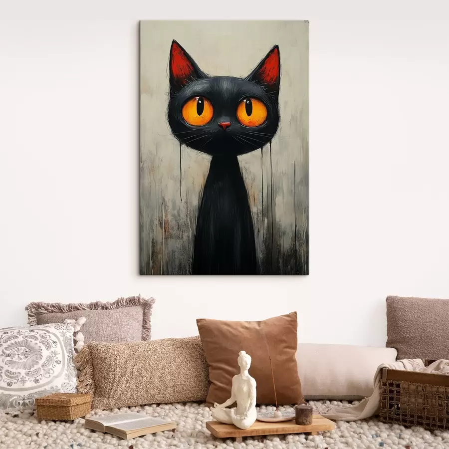 murales Gato negro de acuarela con ojos amarillos s41120